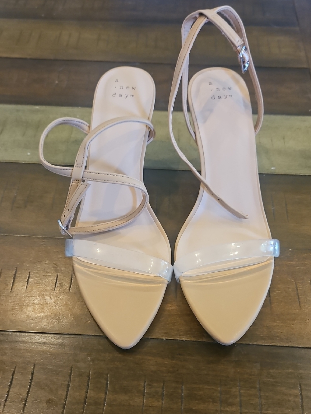 NWOT a new day Nude Clear-Strap Pointed Slingback Heels